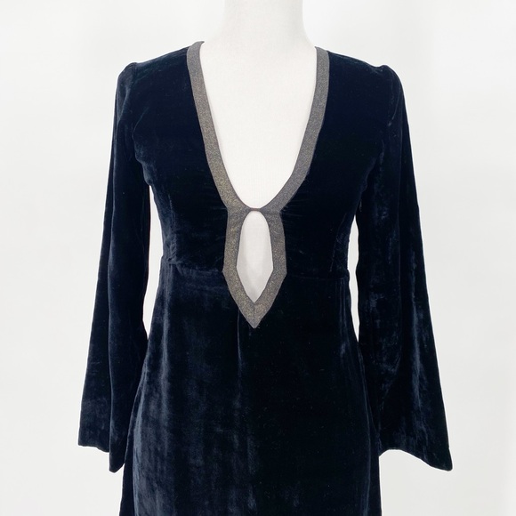 Rouje Jade Crushed Velvet Cutout Long Sleeve Midi Dress Dark Blue 36 / 4 - Picture 4 of 12